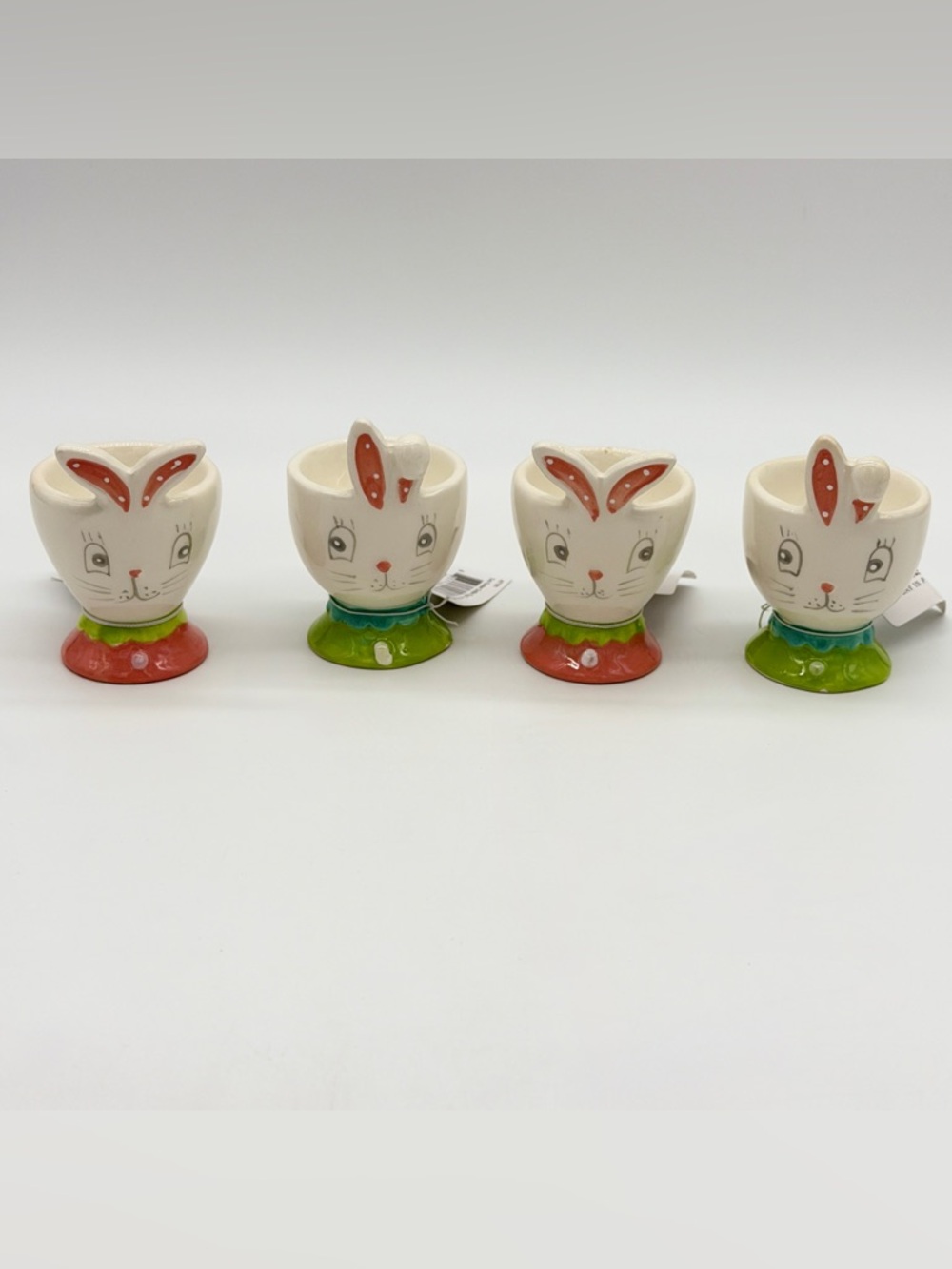 Johanna Parker Transpac Set of 4 Pink & Green Easter Bunny Egg Holder Cups FLAW